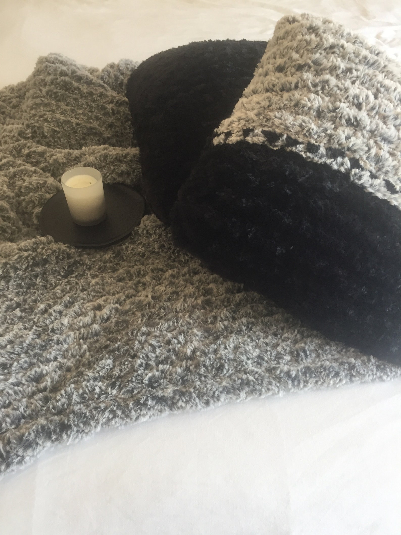 Black Grey and White Faux Fur Square Pillow Etsy