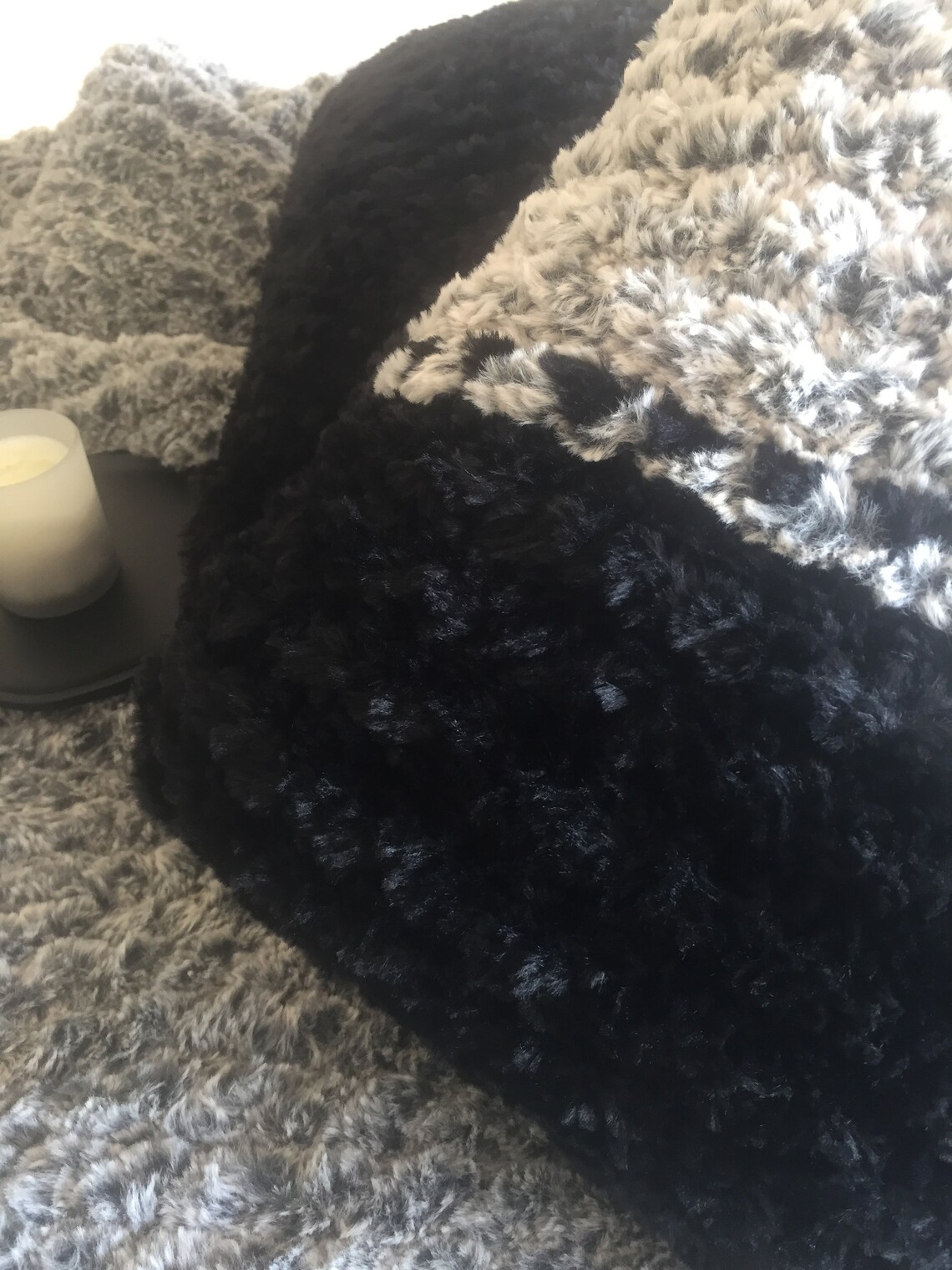 Black Grey and White Faux Fur Square Pillow Etsy