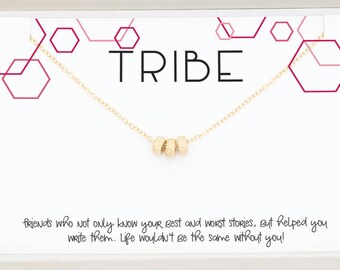 Tribe Necklace Gift for Friend, Bead Trio Stardust Necklace, Gold Dainty Necklace, Gift for BFF, Gift for Best Friend, Friendship Jewelry