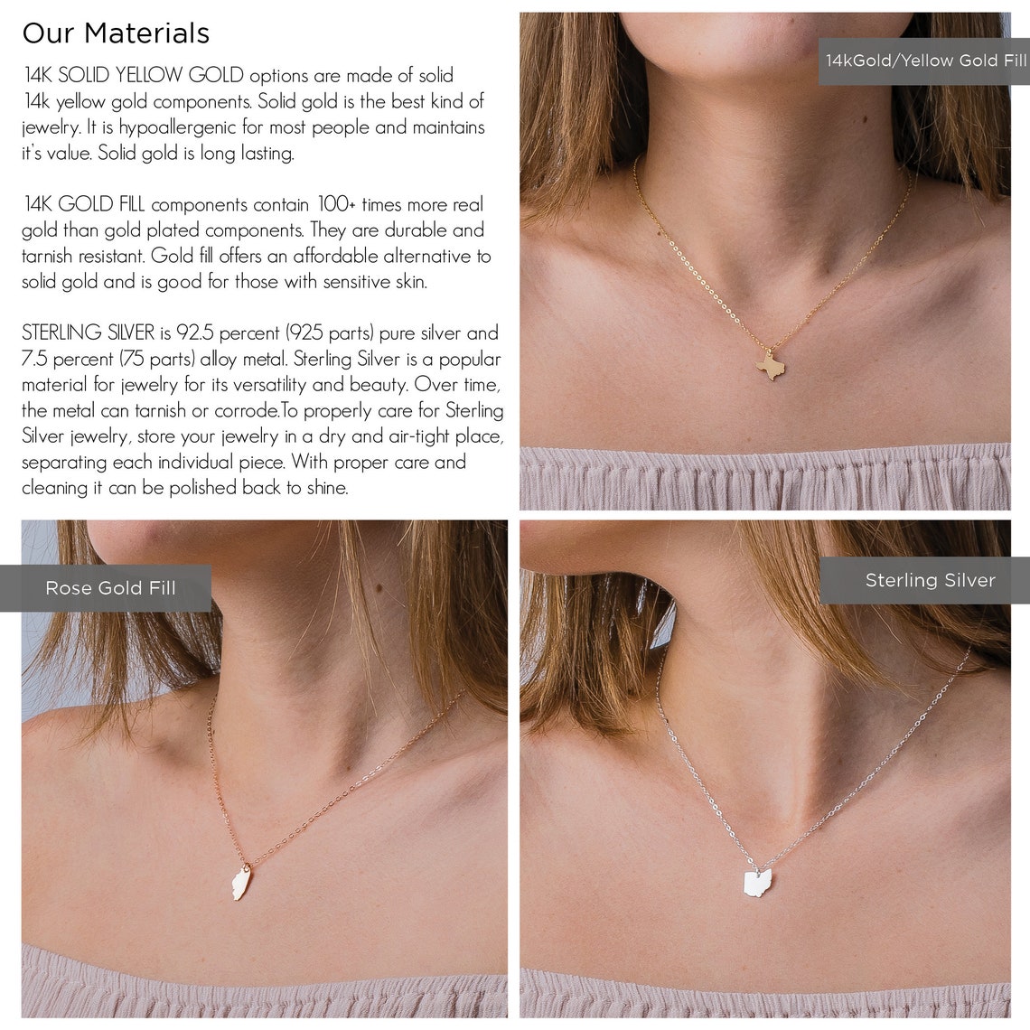 State Charm Necklaces Dainty Custom State Necklace Your Etsy