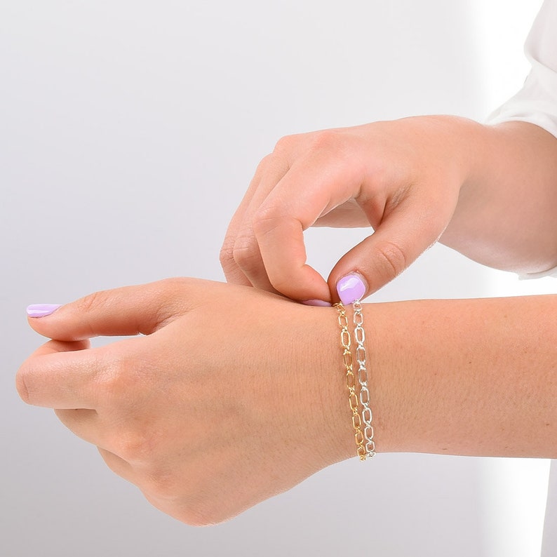 Grandmother Gift Bracelet Grandson Thick Rectangle Chain Bracelet Gift from Grandkids Present from Granddaughter Grandma Bracelet