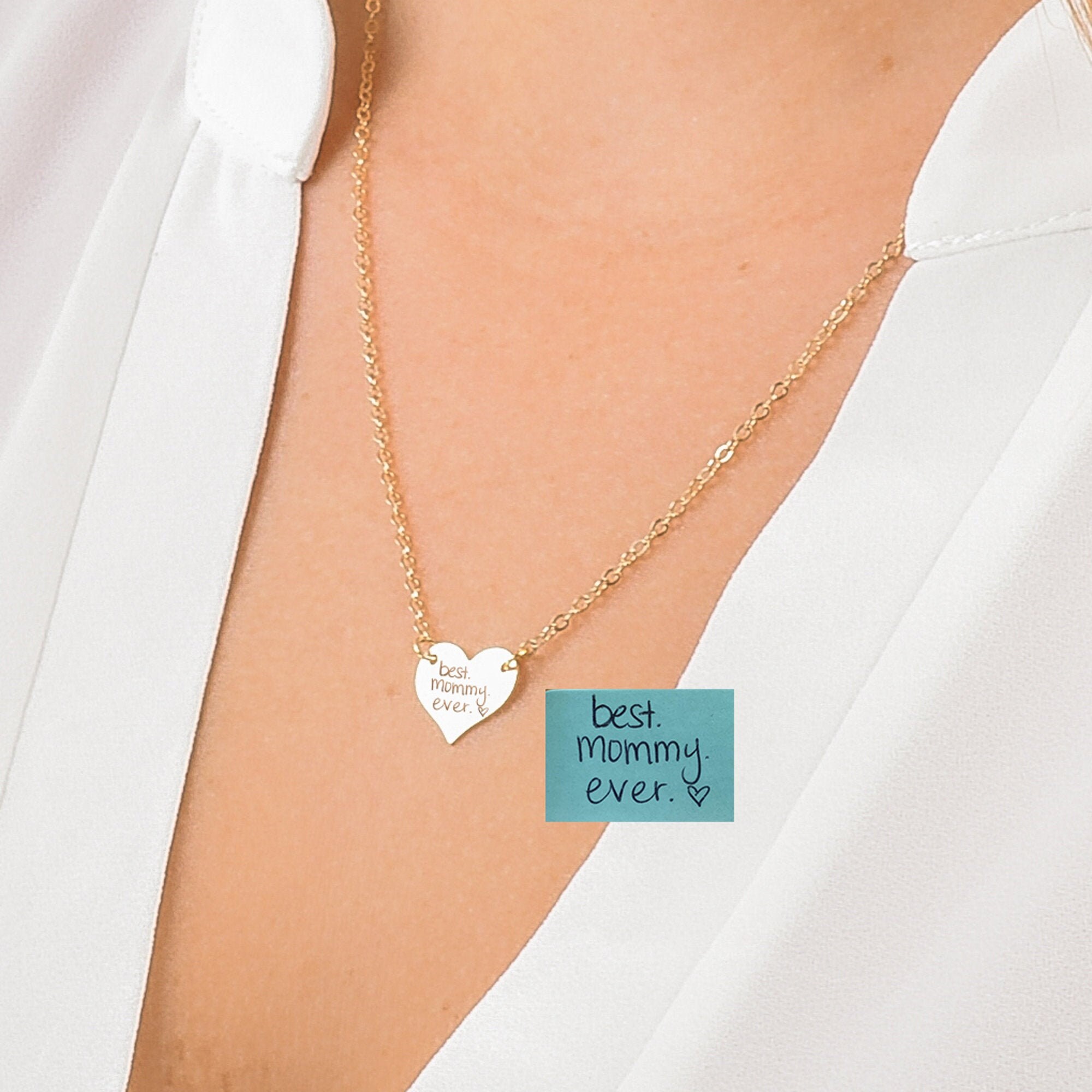 Custom Handwriting Heart Necklace Engraved Handwriting Etsy