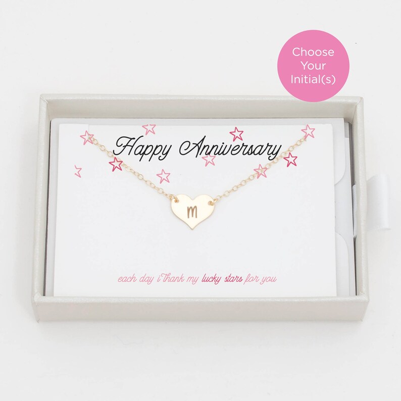 Anniversary Jewelry Gift Anniversary Heart Necklace for Her Custom Engraved Initials Heart Necklace Anniversary Gift Idea for Girlfriend