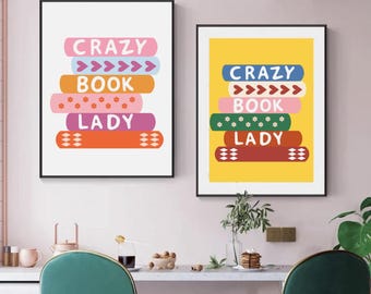 DIGITAL Bookish Quote Art Print - Books Stack Wall Decor - Five Color Variations book stack printable download