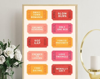 Digital Book Tropes Art Print featuring Enemies-to-Lovers, Slow Burn, Forced Proximity - Colorful Tickets