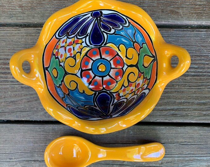 Talavera Pottery Salsa Bowl With Spoon Salsa Dish Etsy