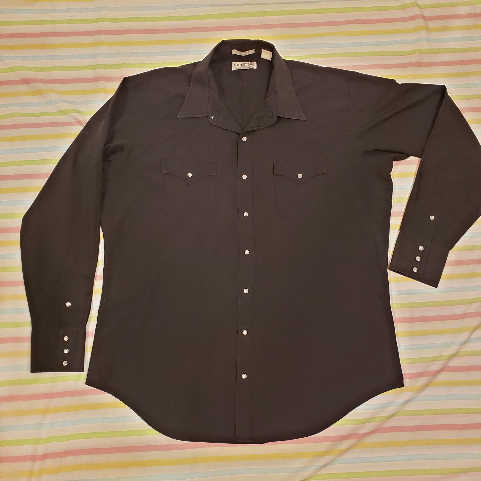 XL Black Western Pearl Snap Shirt by Sheplers Vintage 17.537 Etsy
