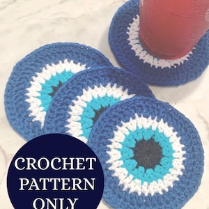 CROCHET PATTERN Evil Eye Crochet Coaster Pattern, Il Malocchhio Coaster