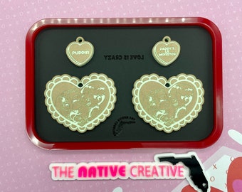 Crazy Love Comic Couple Earrings Palette with Earring Convo Hearts Bits Silicone Mold for Resin Crafting * Made to Order