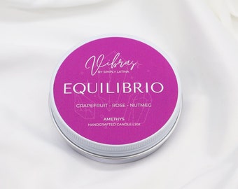 Equilibrio Crystal Candle 2oz, Amethyst crystal candle, Crystal candle, Crystal intention candle, Balance candle, Simply Latina Candles