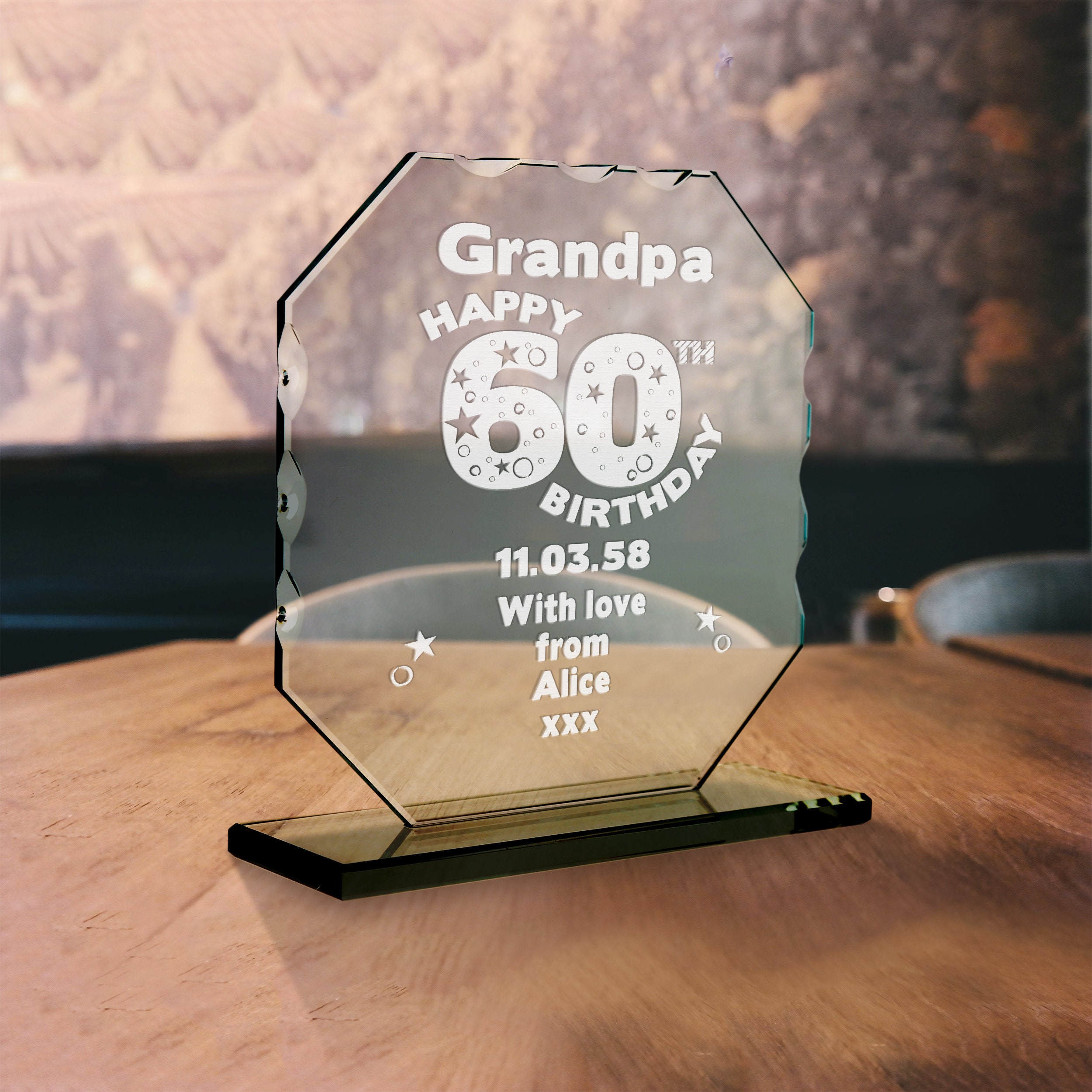 Dads Engraved 60th Birthday Cut Glass Frame Personalised Etsy