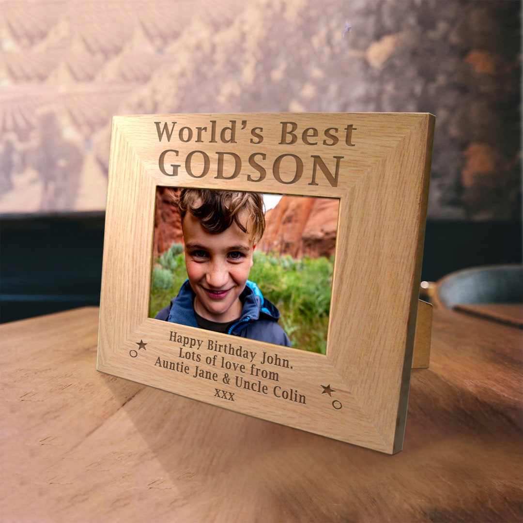 Engraved World's Best Godson Oak Photo Frame His Unique Etsy