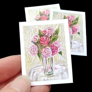 Delicate Miniature Pink Roses - Romantic Flower Picture for Craft Projects and Dollhouse Collectors