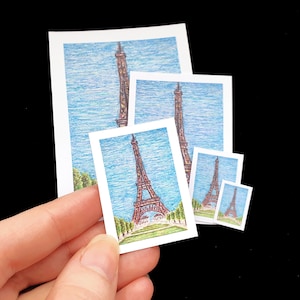 Summer Eiffel Tower Miniature Picture | Parisian Dolls House Decor Accessory | Paris Eiffel Tower Painting