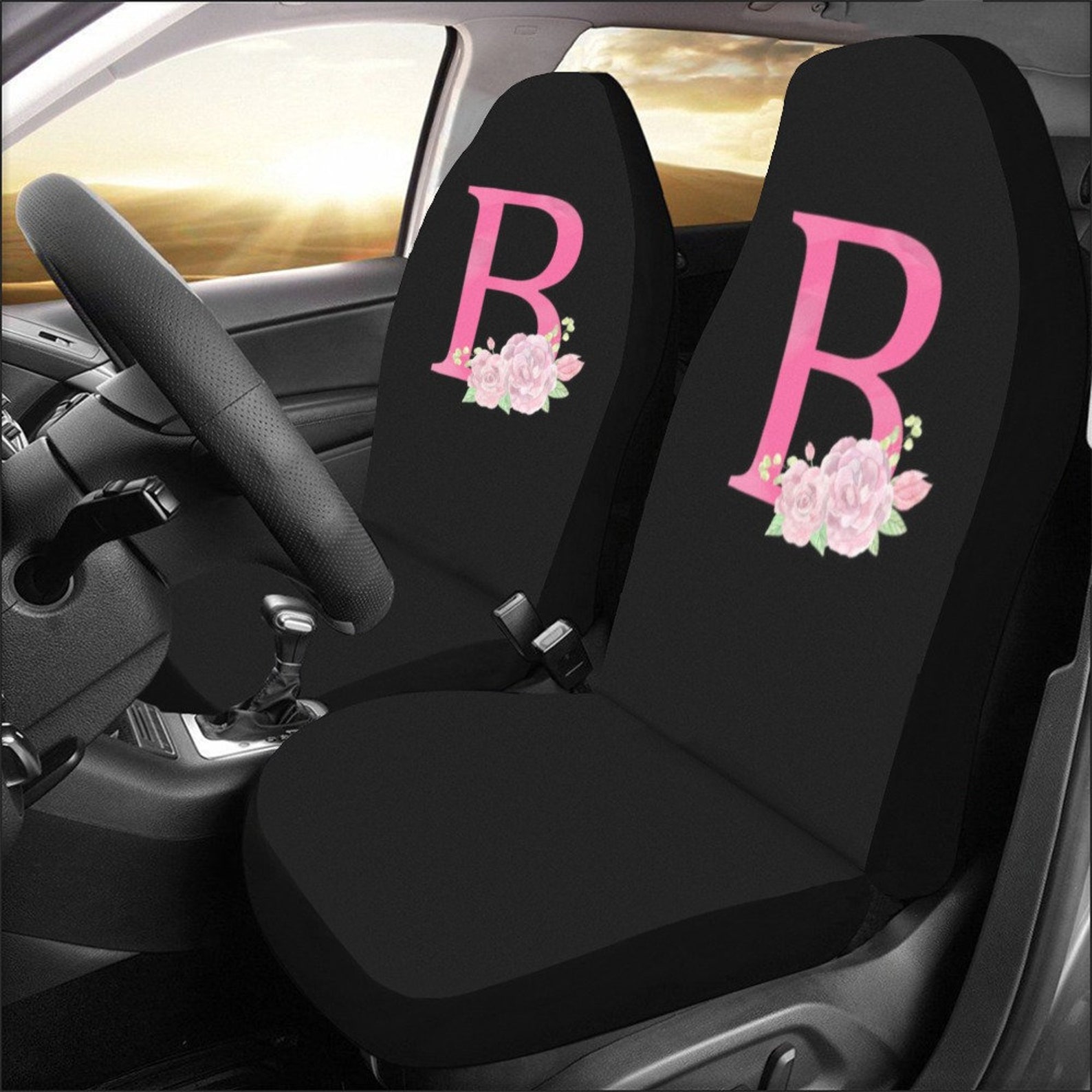 Custom Monogram Seat Cover Custom Name Seat Cover Flowers Etsy