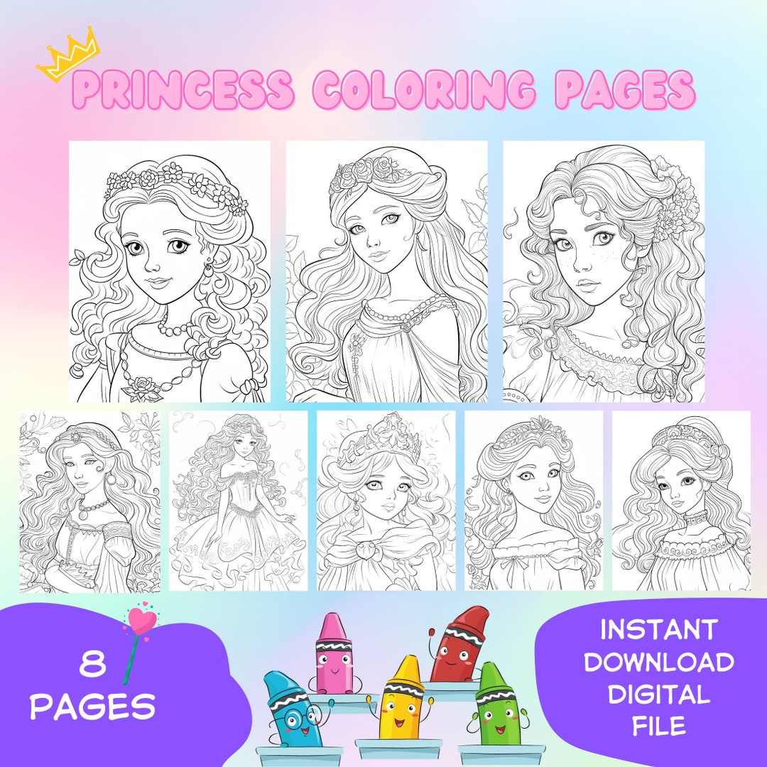 Princess Coloring Pages for Girls Printable Instant Download - Etsy