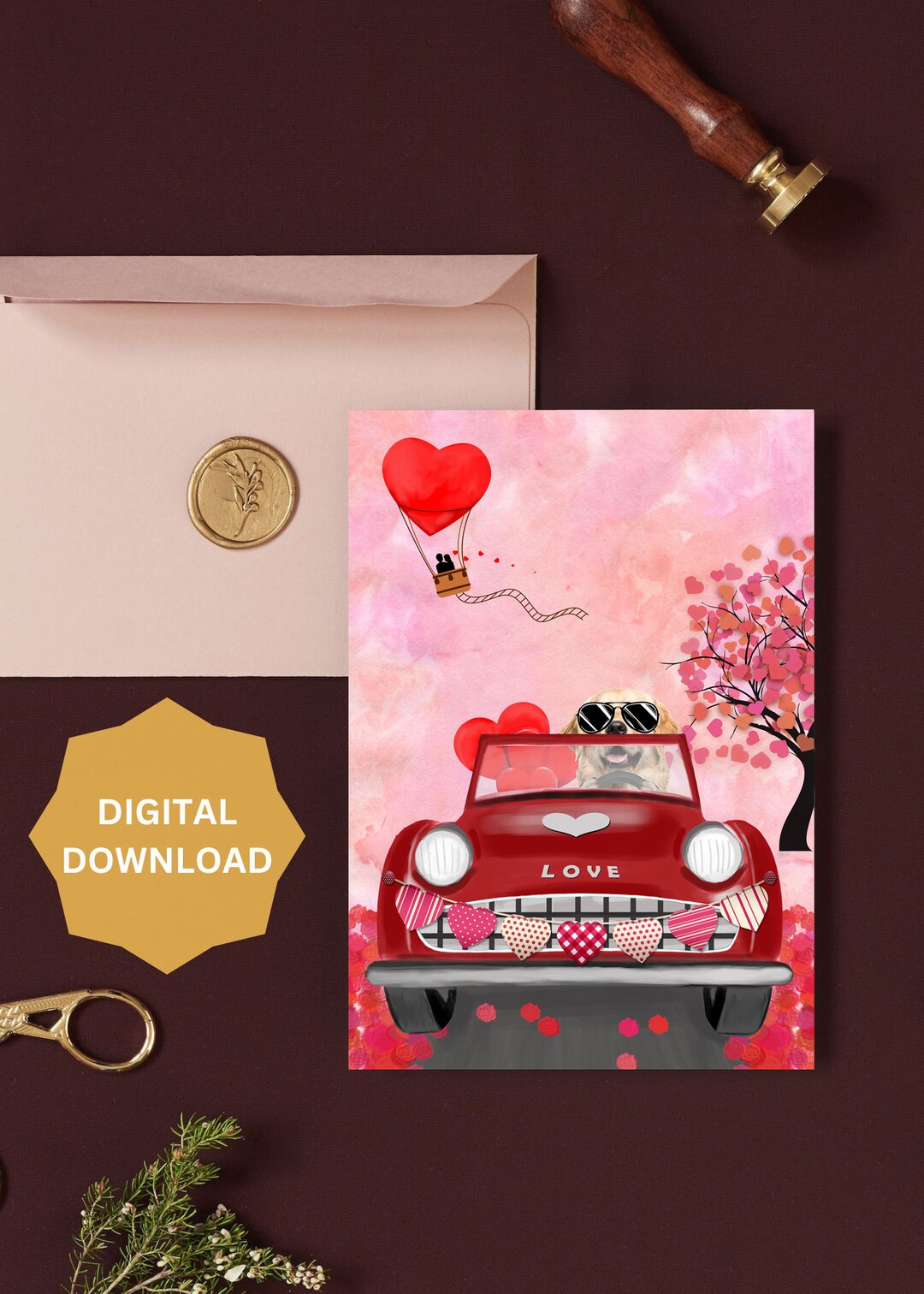 Golden Retriever Valentine's Day Printable Wall Art Dog - Etsy
