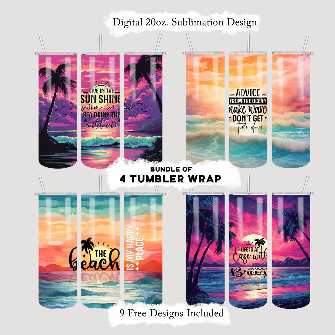 Beach Tumbler Design, 20 Oz Skinny Tumbler Wrap Sublimation Design