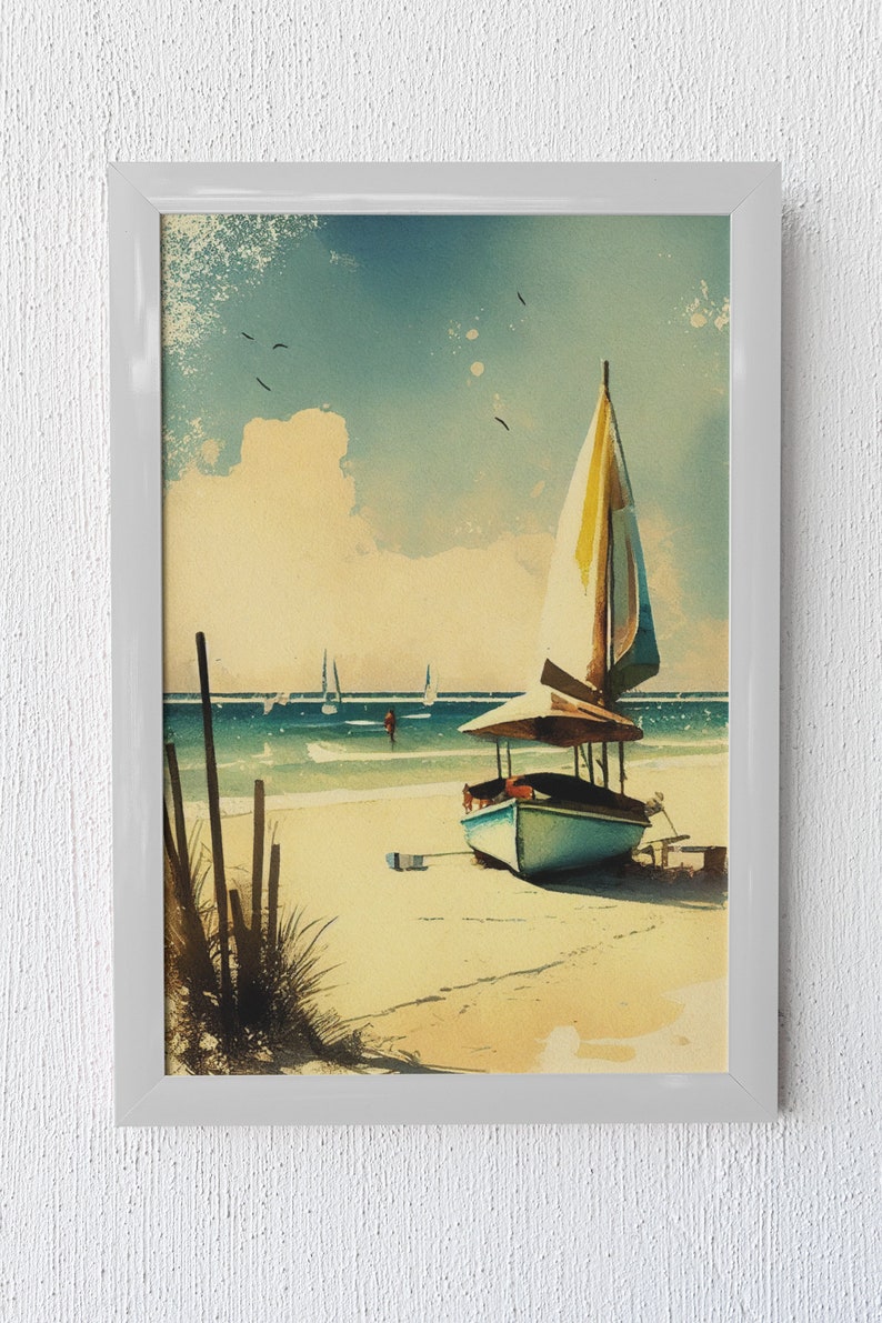 Vintage Beach Scene Wall Art Printable Coastal Art Print Etsy