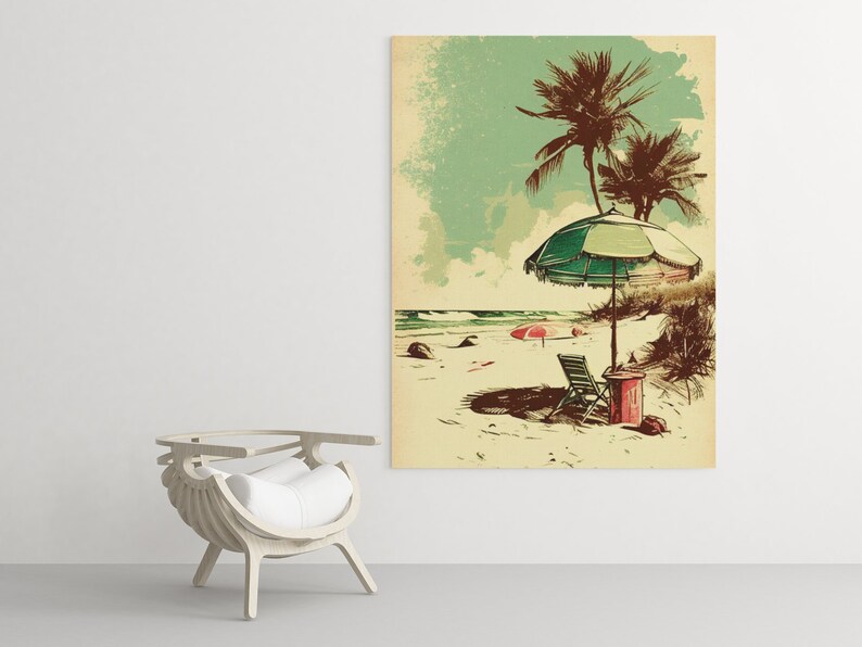 Vintage Beach Scene Wall Art Printable Coastal Art Print Etsy