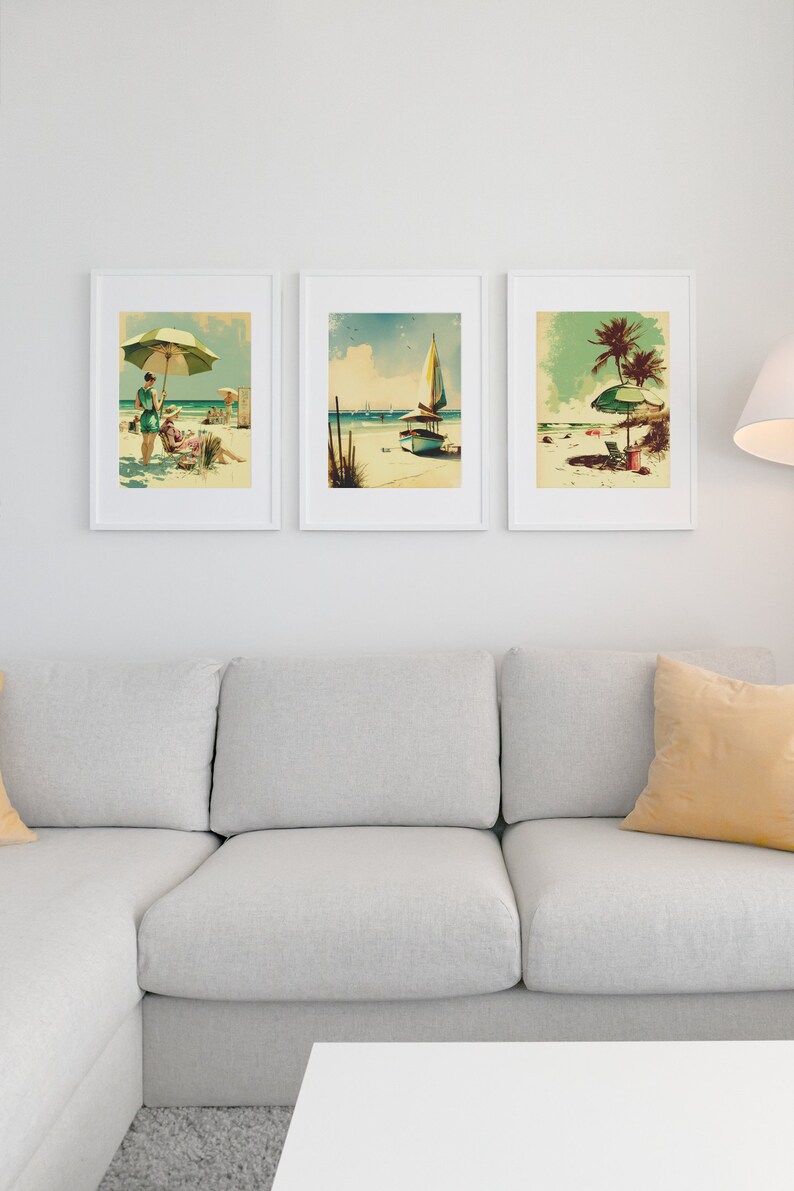 Vintage Beach Scene Wall Art Printable Coastal Art Print Etsy