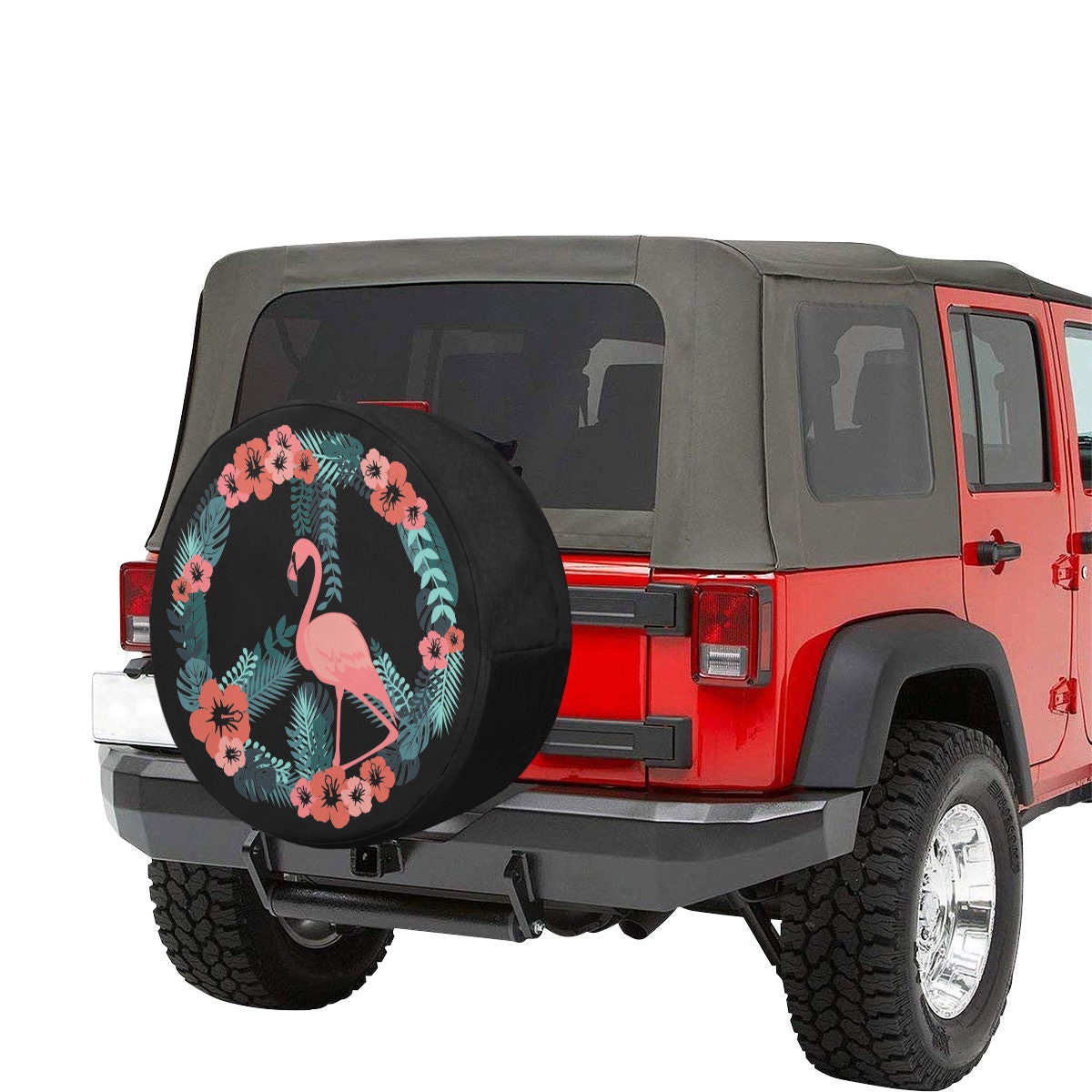 Flamingo Peace Flowers Jeep Tire Cover Flamingo Jeep Tire Etsy