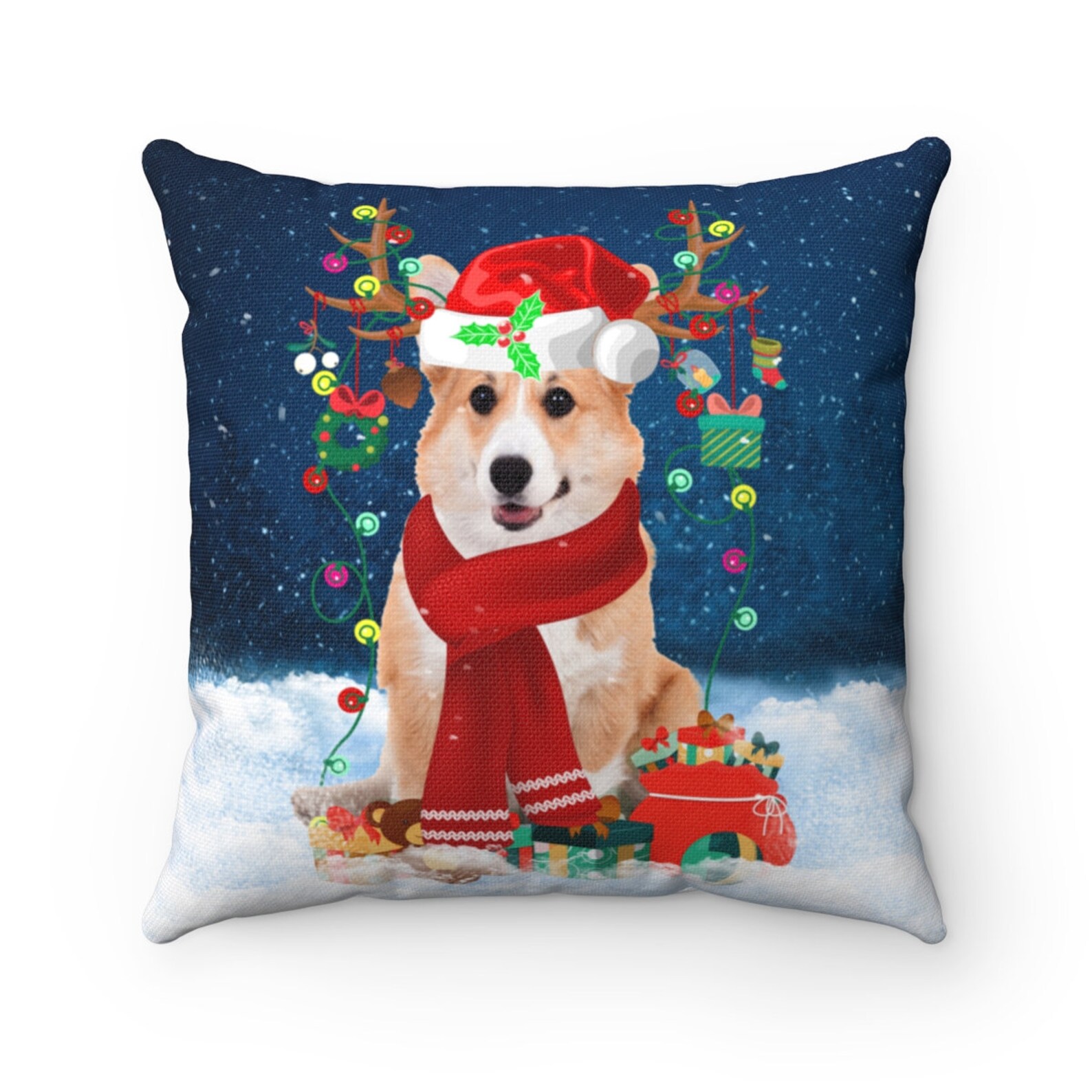 christmas corgi pillow