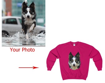 Personalized Sweatshirt with Pet Photo, Dog Portrait Sweatshirt, Custom Cat Photo Sweatshirt