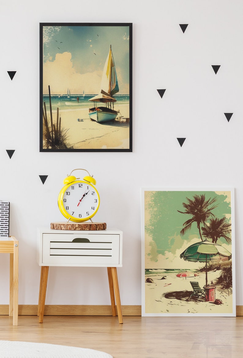 Vintage Beach Scene Wall Art Printable Coastal Art Print Etsy