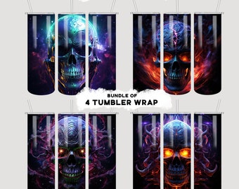 Scary Skull Glow in dark Halloween 20 oz Skinny Tumbler wrap Sublimation Design Instant png Digital Download, tumbler bundle