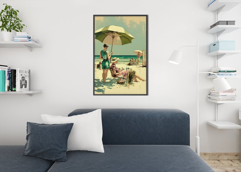 Vintage Beach Scene Wall Art Printable Coastal Art Print Etsy