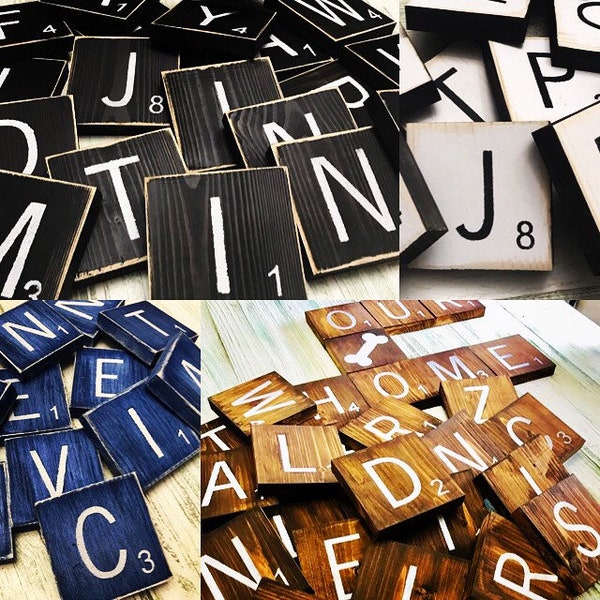 Rustic Scrabble Letter Tiles / Scrabble Tiles wall Art/ Real Wood/ Hand painted/ Scrabble letters for wall decor