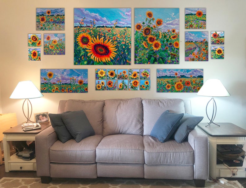 11x14 inch original sunflower landscapes painting on canvas