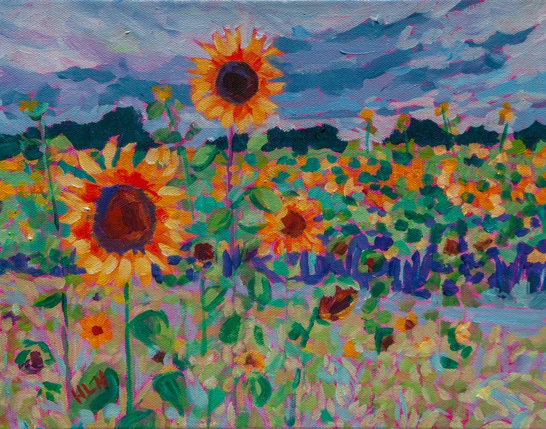 11x14 inch original sunflower landscapes painting on canvas