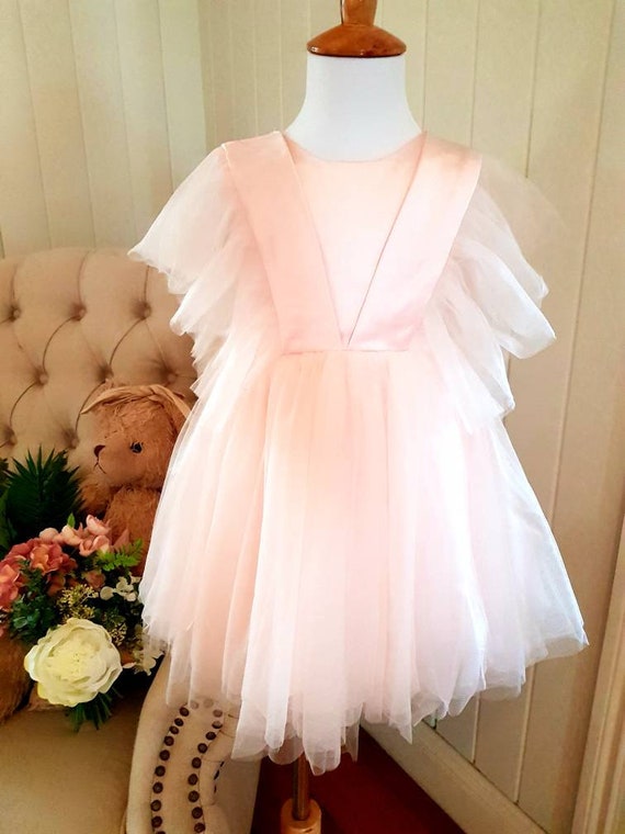 Peach Pink Tulle Party Dress, Satin Bodice, Flower Girl Outfit - Etsy