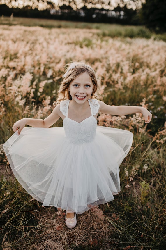 White Lace Tutu Flower Girl Dress, Holy Communion, Wedding, Photoshoot , or  Birthday Party Dress - Etsy