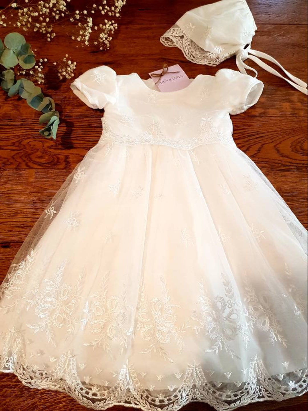 Buy Long White Lace Baby Girl Christening Dress, Baptism Dress and