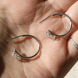 Medium size Herkimer diamond hoop earrings minimalist eco friendly silver and raw stone jewelry