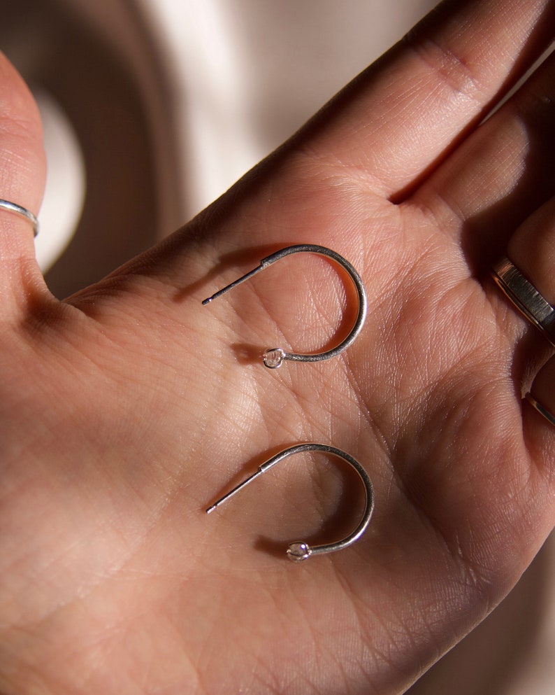Medium size Herkimer diamond hoop earrings minimalist eco friendly silver and raw stone jewelry