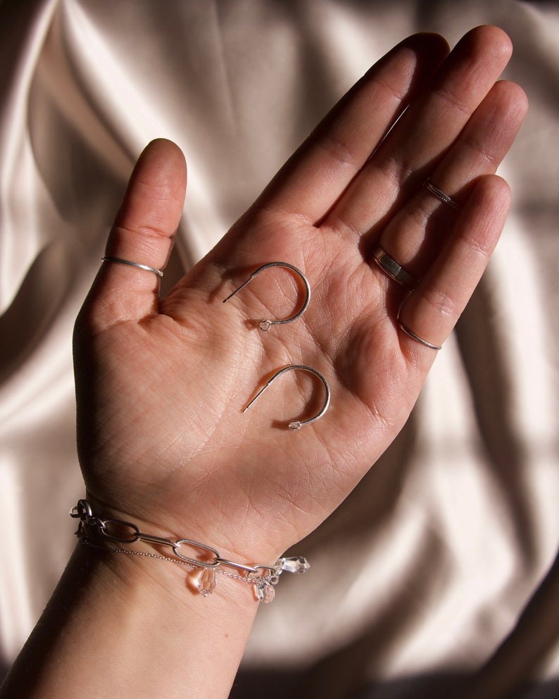 Medium size Herkimer diamond hoop earrings minimalist eco friendly silver and raw stone jewelry