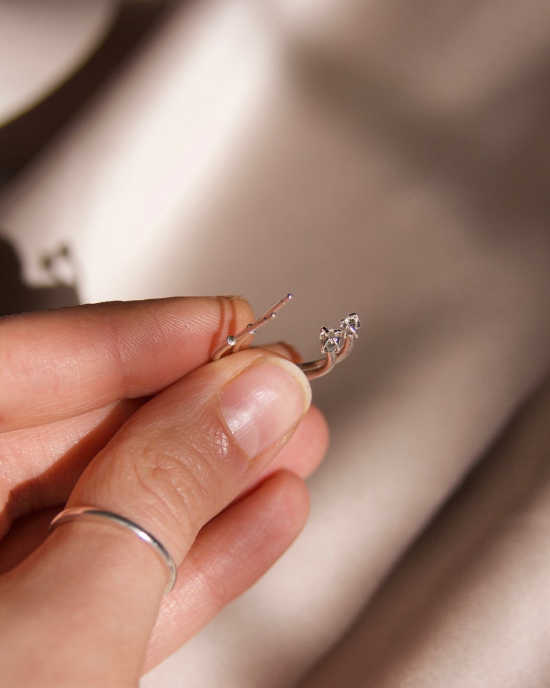 Medium size Herkimer diamond hoop earrings minimalist eco friendly silver and raw stone jewelry