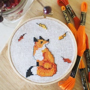 Fall Fox in Leaves pattern Pdf, Fall cross stitch pattern, Fall embroidery, Fall wall decor, Fall decorations, Chart