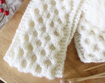 Honeycomb Cable Scarf Knitting Pattern  | Scarf Knitting Pattern | Simple Cable Knit Pattern | Scarf Pattern | Knitting PDF