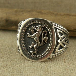 Sterling Silver .925 Scottish Lion Rampant Ring with Celtic Knot and Milgrain Keith Jack Jewelry Boxed Signet Ring Scottish Signet Ring