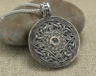 Sterling Silver Trinity Knot Pendant, Blue Topaz & CZ Shield Keith Jack