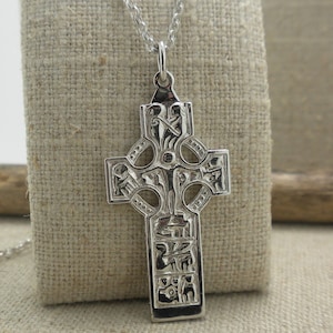 Sterling Silver Irish Double-Sided Celtic Cross of Duleek Made in Ireland by FADO Gift Boxed 18&quot; Sterling Silver Chain