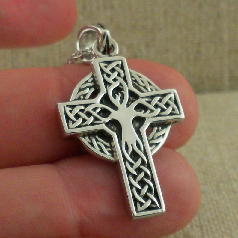 Sterling Silver Irish Celtic Tree of Life Cross Pendant, 20" Chain - Etsy