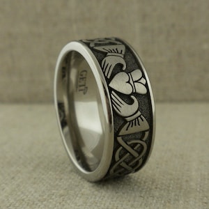 Celtic Claddagh Wedding Ring in Titanium 9 mm Extra Wide Comfort Fit Wedding Band GETi Wedding Ring Comfort Fit Gift Pouched