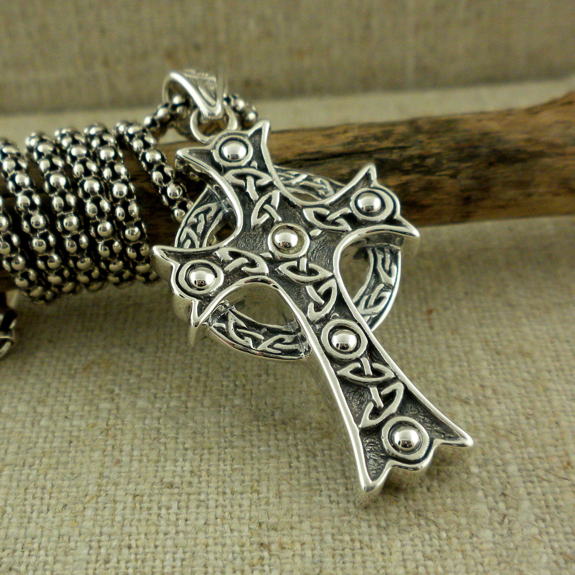 Petrichor CELTIC CROSSES BRONZE Hammered Silver Men's Ring Keith Jack