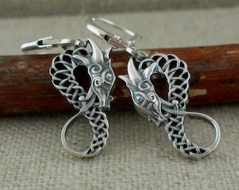 Boucles d'oreilles dragon viking en argent sterling, bijoux celtiques nordiques par Keith Jack